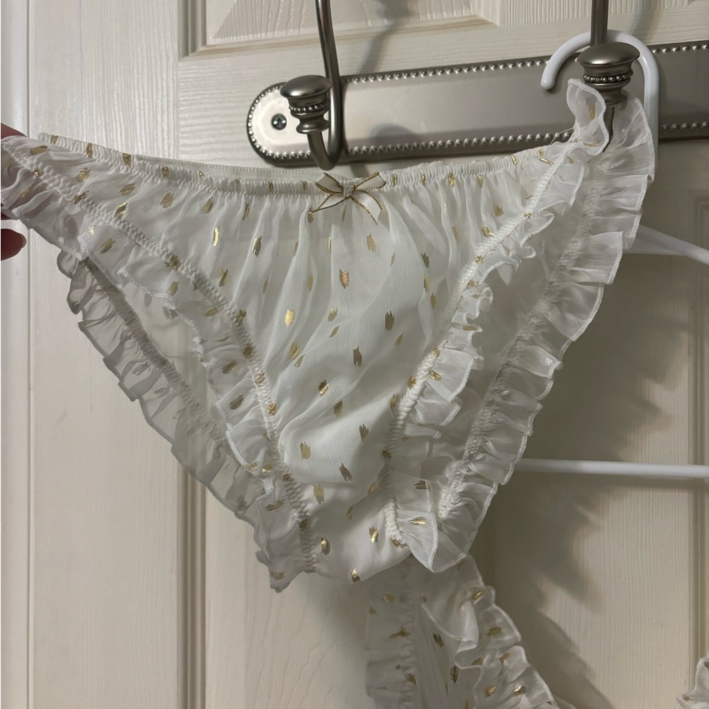 Victoria's Secret Lingerie, White See Through with Gold Accents and Panties - Picture 8 of 8